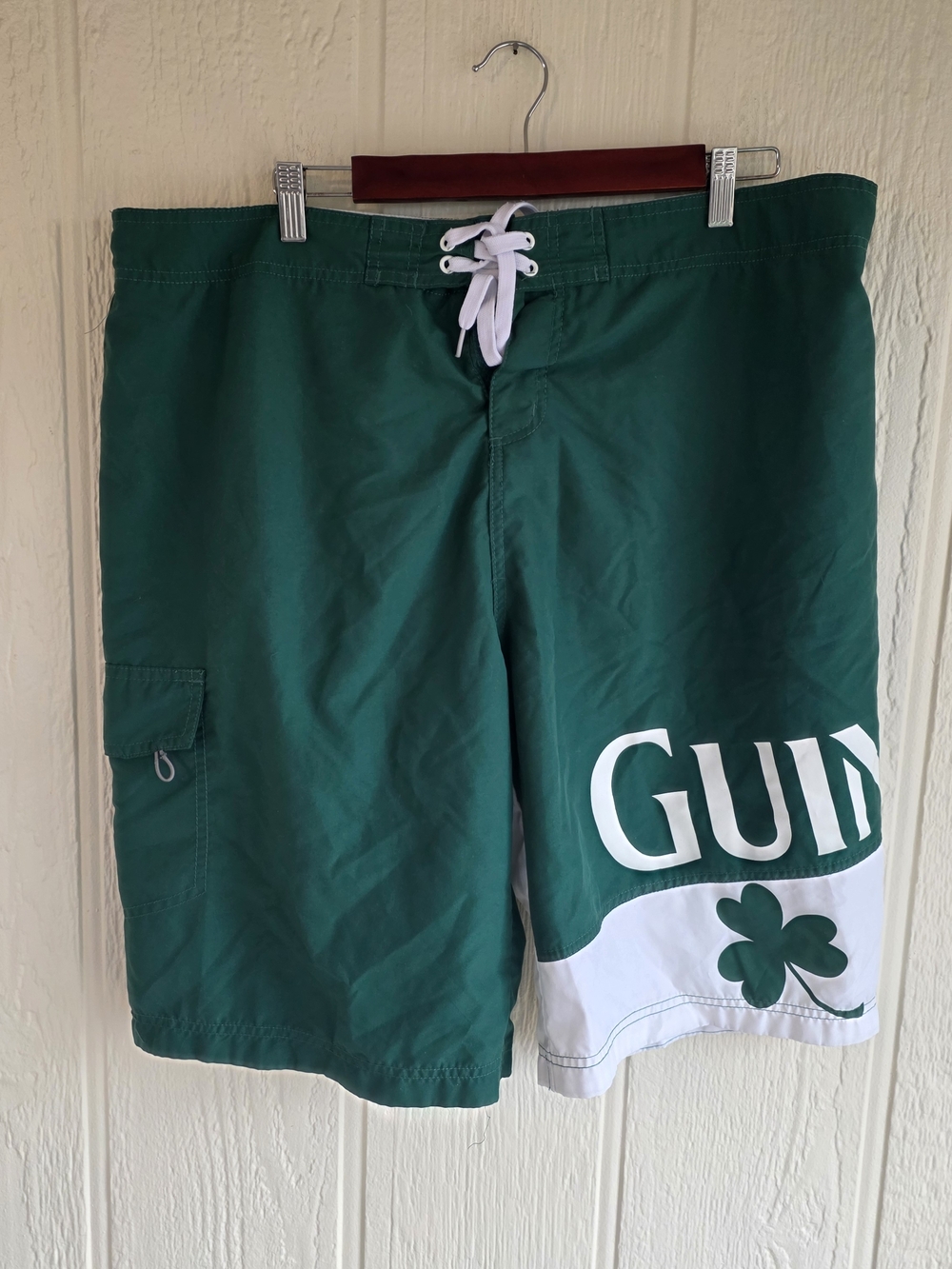 Men's Guinness Green Swim Trunks with White Contrast and Shamrock, Size XXL